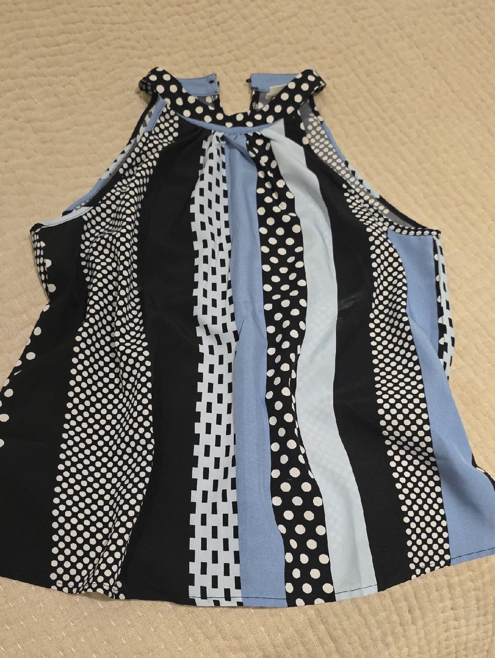 Women’s Blue and Black Polka Dot Halter Tank Top